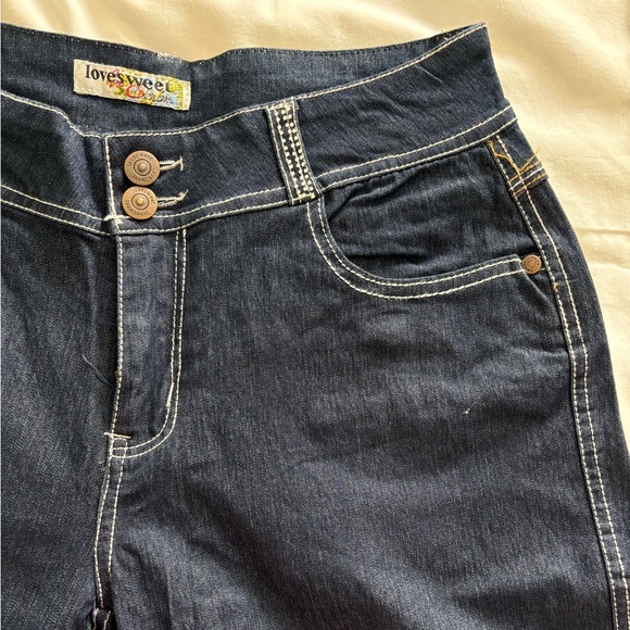 Lovesweet Denim Dark Navy Jeans with Wing Rhinestone Design - Picture 4 of 9